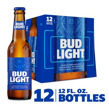 Bud Light American Lager Beer Bottles, 12 pack, 12 oz