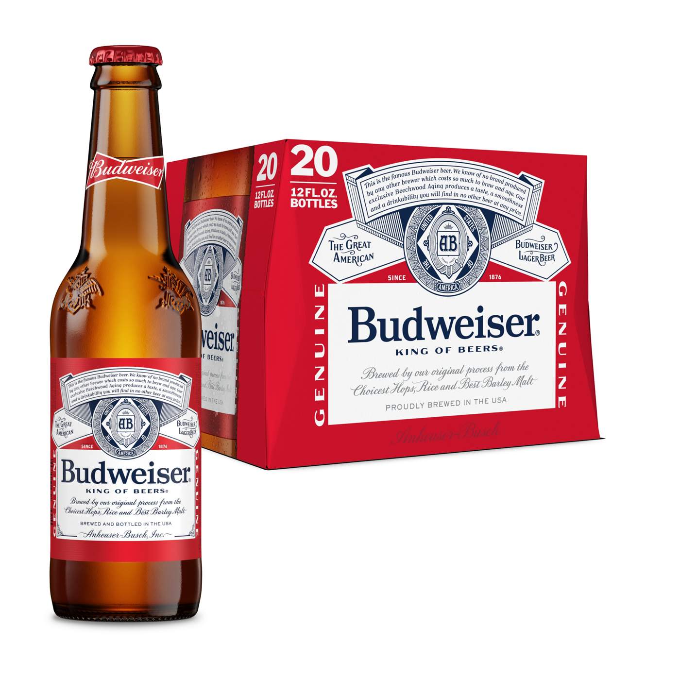 Budweiser Lager Beer Bottles, 20 pack; image 1 of 7