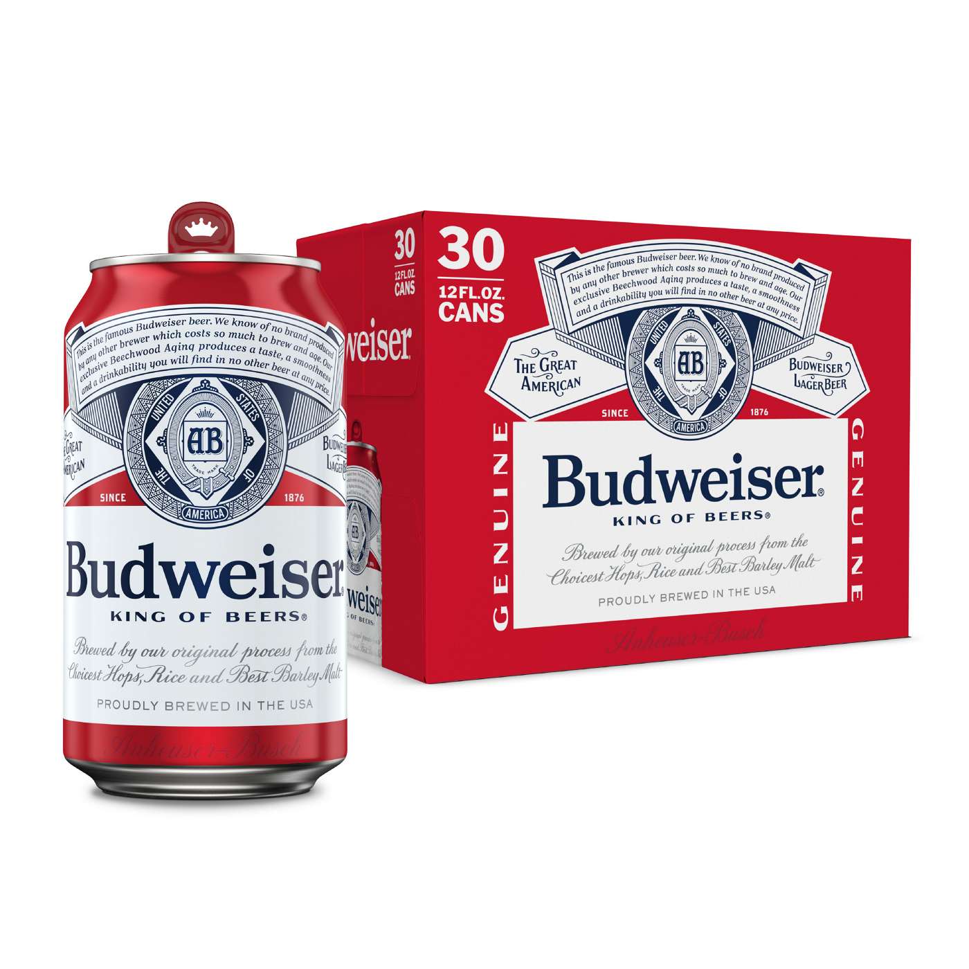 Budweiser Lager Beer Cans, 30 pack; image 1 of 7