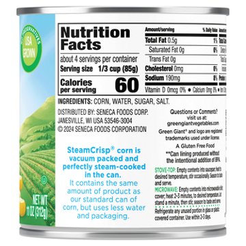 Green Giant Steam Crisp Whole Kernel Sweet Corn Niblets, 11 oz