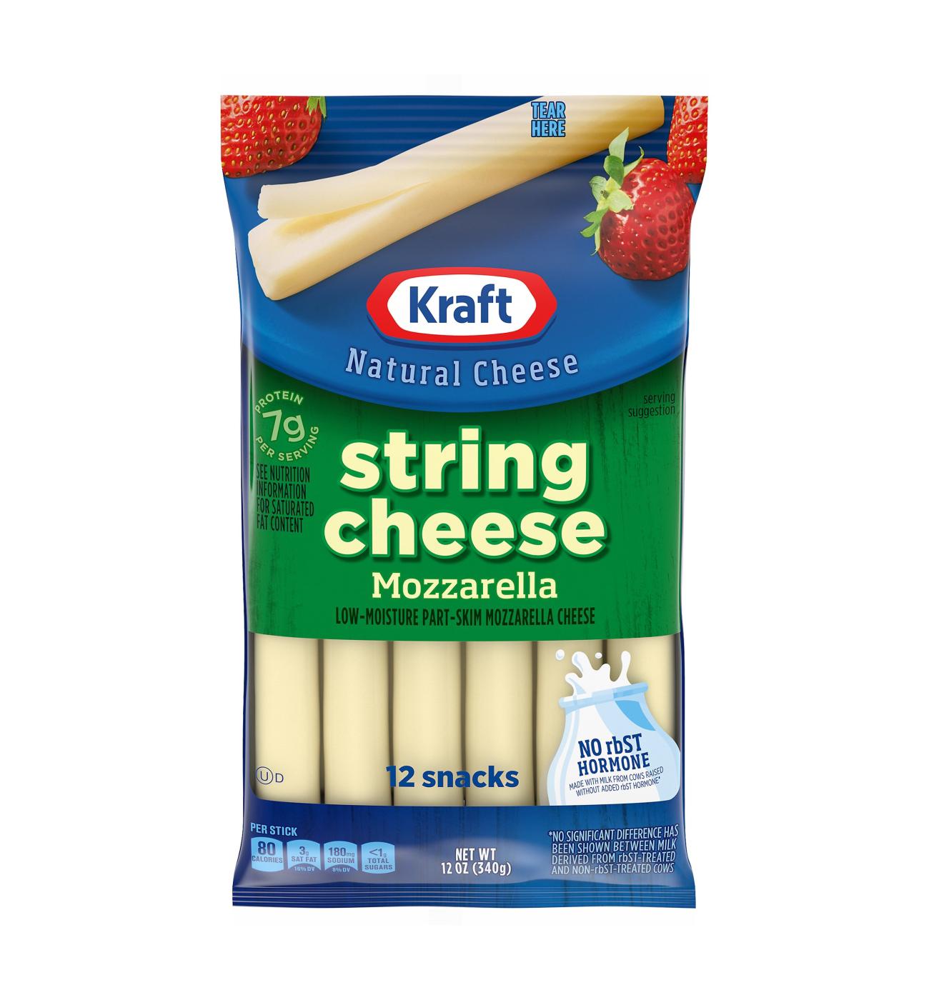 Kraft Low Moisture Part-Skim Mozzarella String Cheese, 12 ct; image 1 of 2