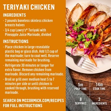 Lawry's Teriyaki with Pineapple Juice Marinade, 12 oz