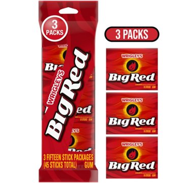 Wrigley's Big Red Cinnamon Chewing Gum, 3 Pk, 45 pc