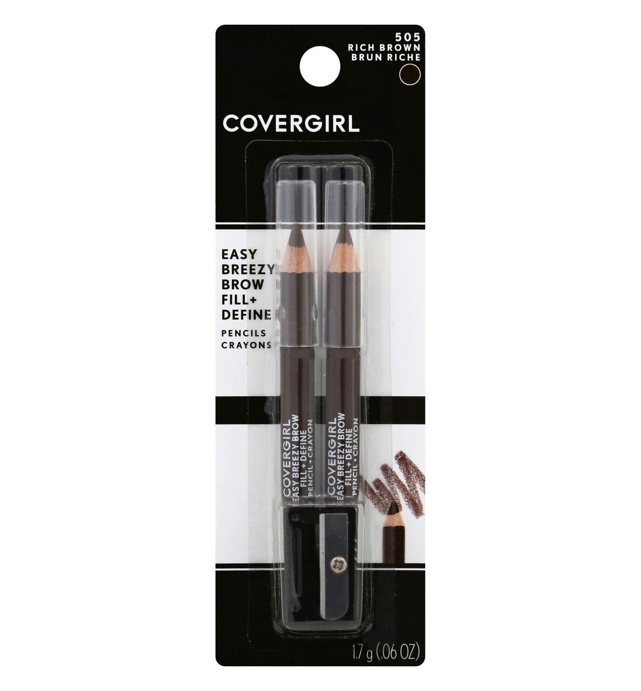 Covergirl Easy Breezy Brow Fill + Define Brow Pencils & Sharpener - 505 Rich Brown; image 1 of 4