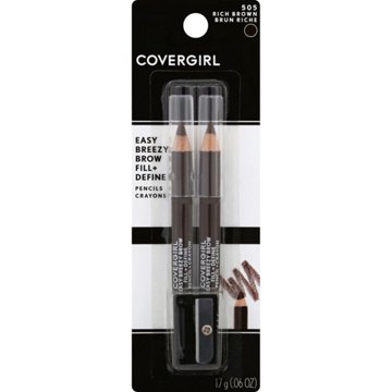 Covergirl Easy Breezy Brow Fill + Define Brow Pencils & Sharpener - 505 Rich Brown, 2 ct