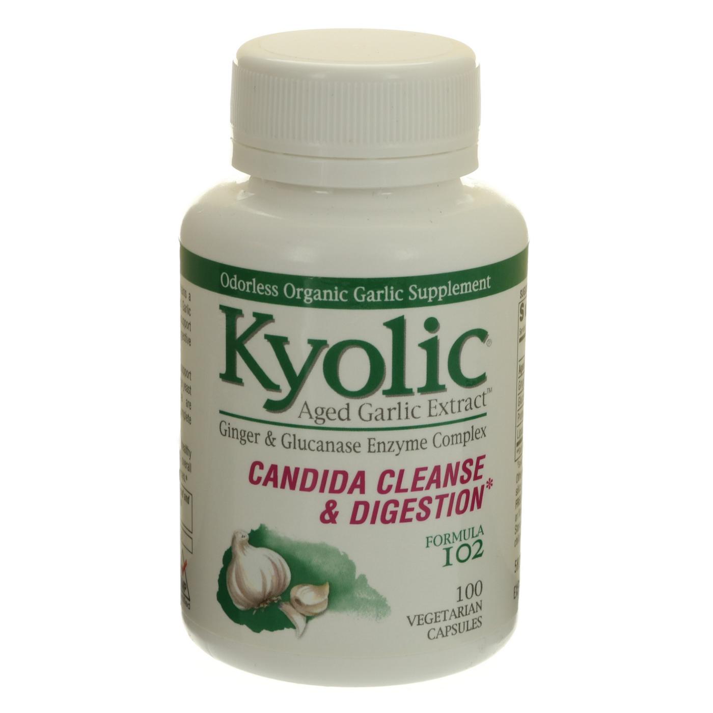 Kyolic Odorless Organic Aged Garlic Extract Candida Cleanse And Digestion Formula 102 Vegetarian Capsules; image 1 of 2
