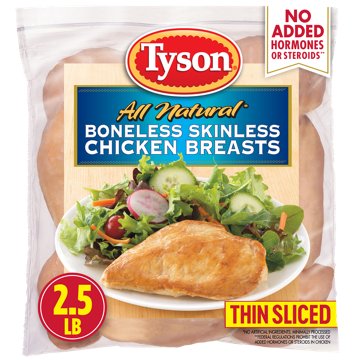 Tyson Frozen Boneless Skinless Chicken Breasts, Thin Sliced, 40 oz