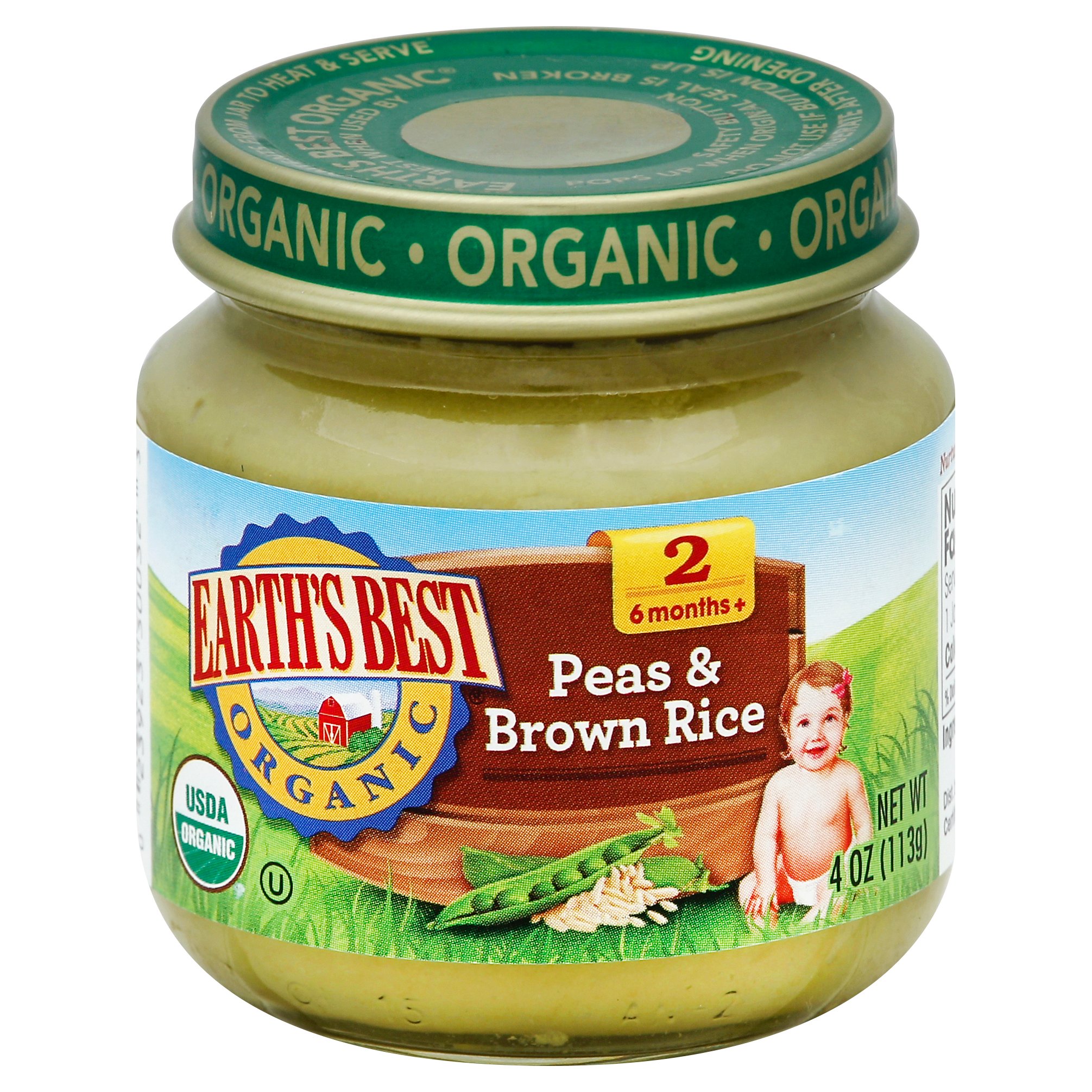 Earths Best Organic Stage 2 Baby Food Peas & Brown Rice Shop Baby