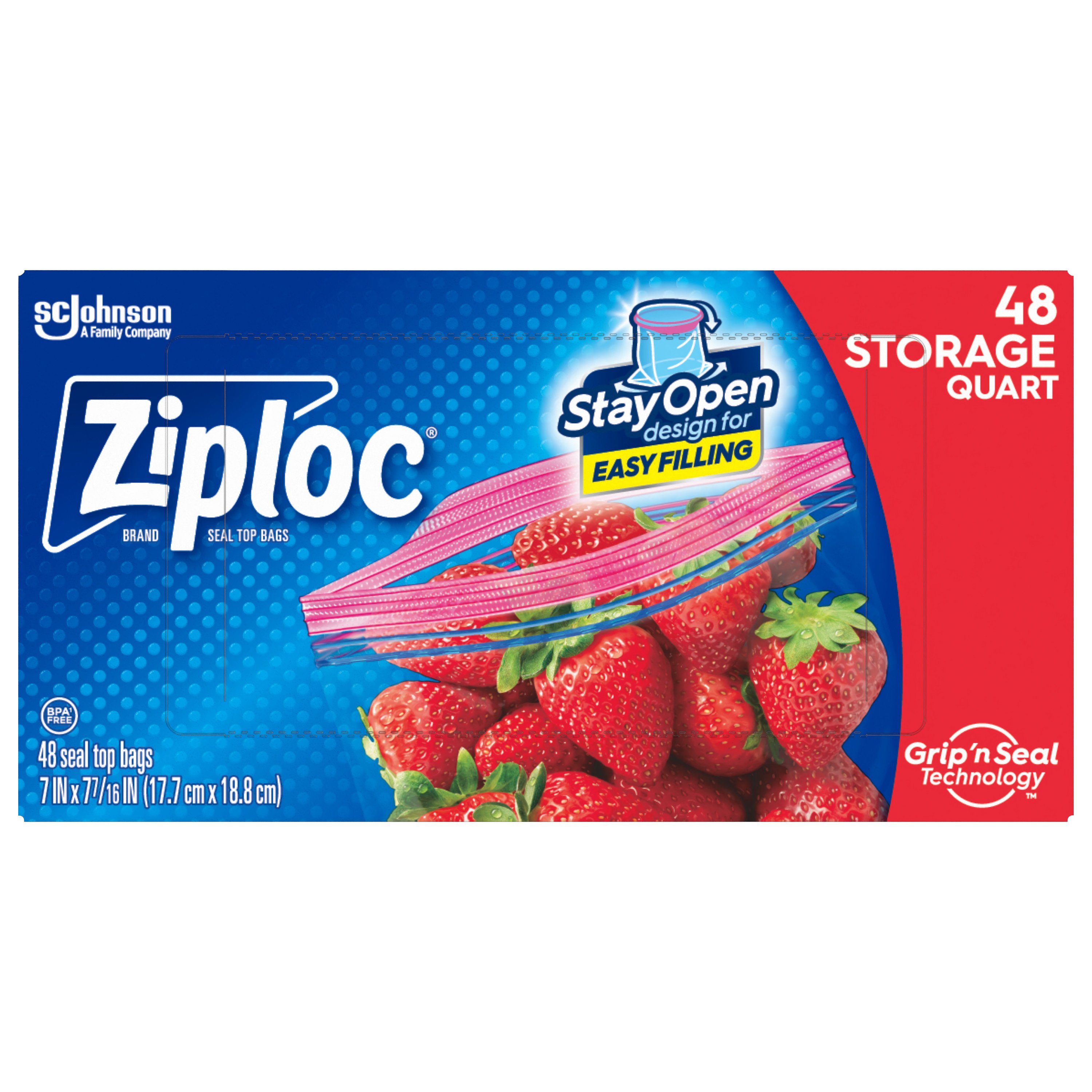 Ziploc Double Zipper Storage Bag, Quart, 48 CT