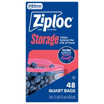 Ziploc Quart Storage Bags, Stay Open Design, 48 ct