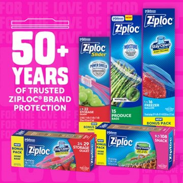 Ziploc Gallon Storage Bags, Stay Open Design, 42 ct