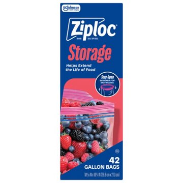 Ziploc Gallon Storage Bags, Stay Open Design, 42 ct