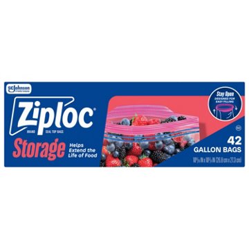 Ziploc Gallon Storage Bags, Stay Open Design, 42 ct