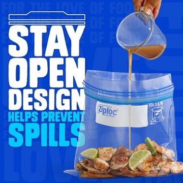 Ziploc Quart Freezer Storage Bags, Stay Open Design, 38 ct