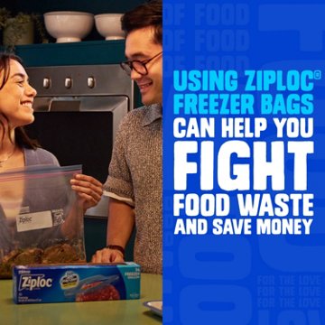 Ziploc Quart Freezer Storage Bags, Stay Open Design, 38 ct