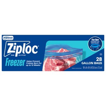 Ziploc Gallon Freezer Storage Bags, Stay Open Design, 28 1n