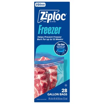 Ziploc Gallon Freezer Storage Bags, Stay Open Design, 28 1n