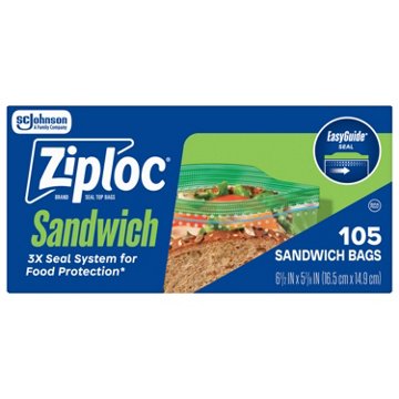 Ziploc Sandwich Bags with EasyGuide Texture, Grip ’n Seal Technology, 105 ct