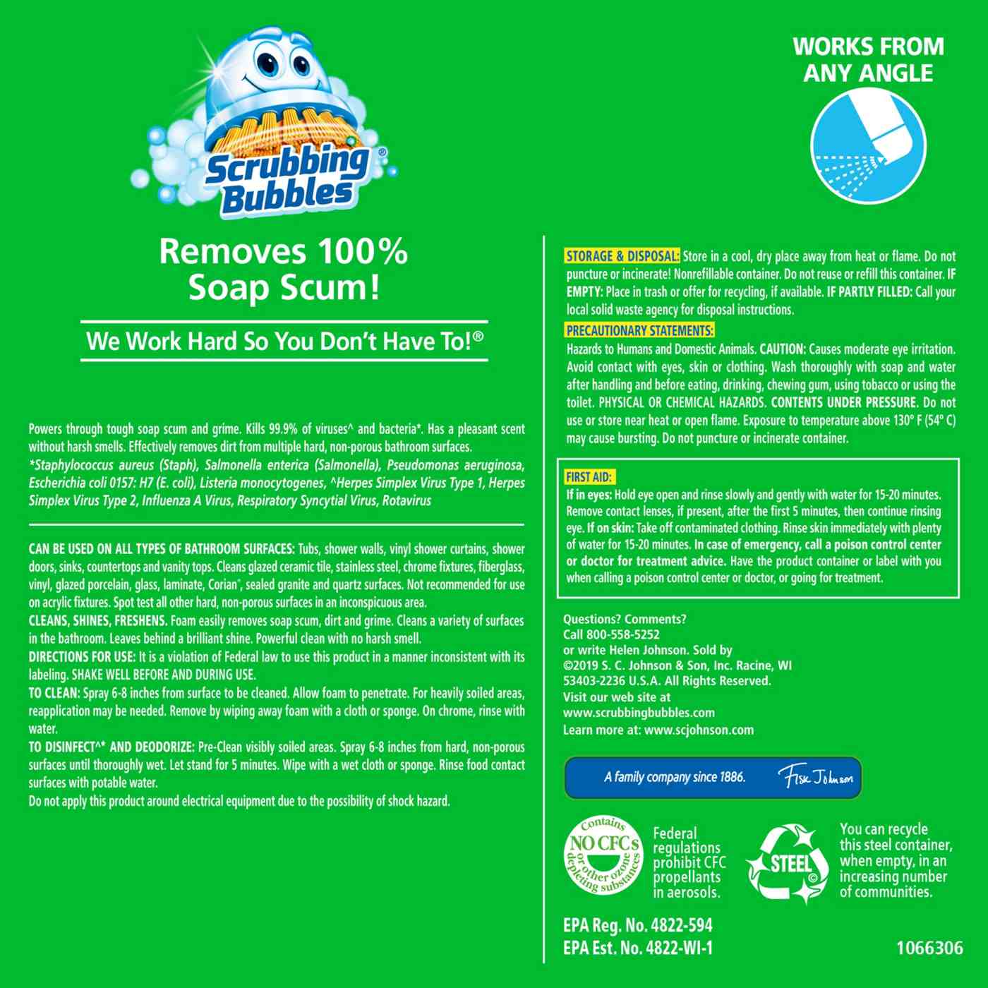 Scrubbing Bubbles Bathroom Grime Fighter Bathroom Cleaner, Aerosol Disinfectant Spray - Rainshower; image 6 of 9