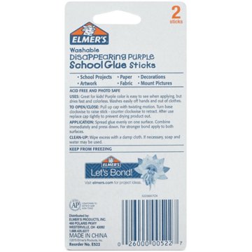 Elmer's Washable Disappearing Purple School Glue Sticks, 2 pk