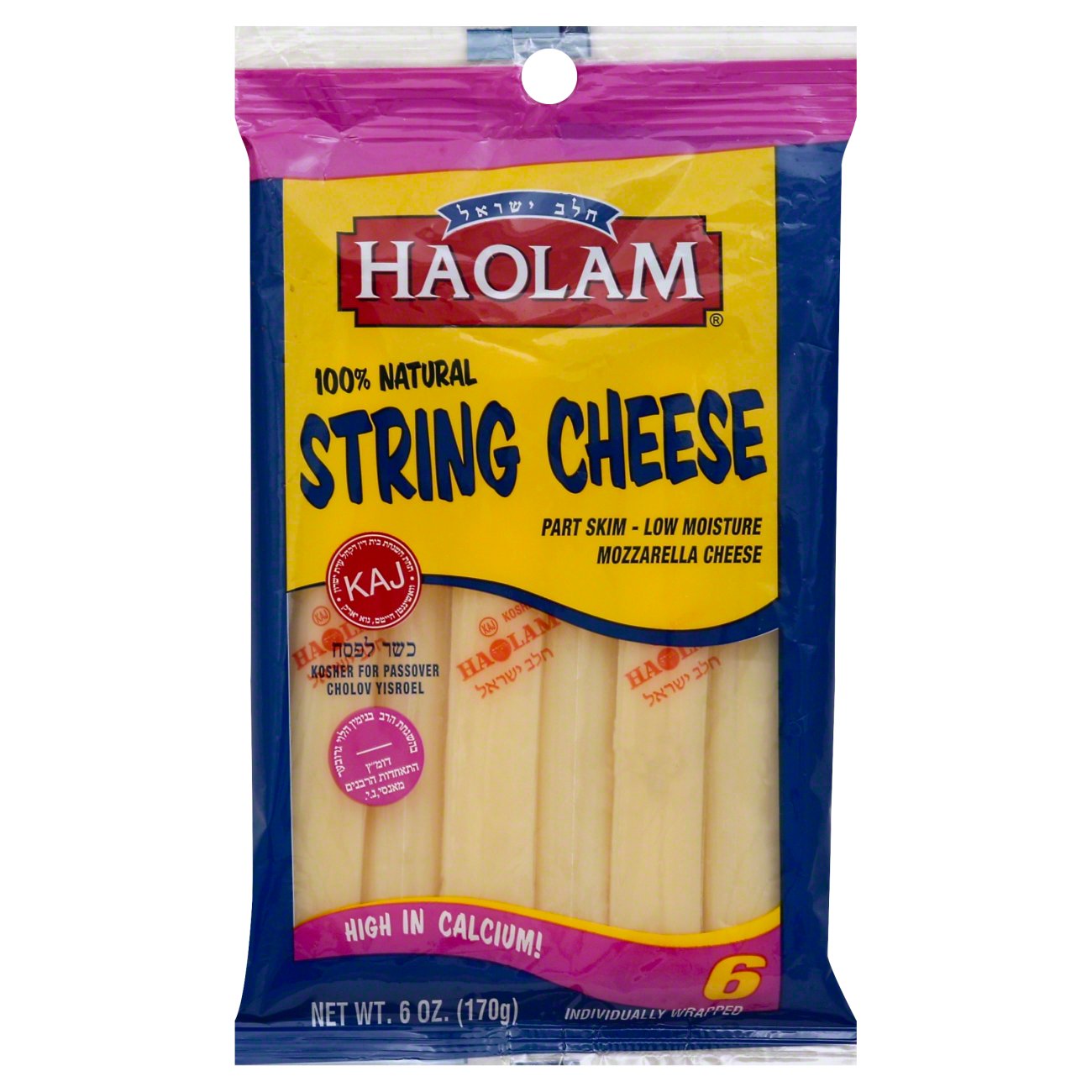 Haolam Kosher String Cheese, Low Moisture, Mozzarella, Part Skim - Shop ...