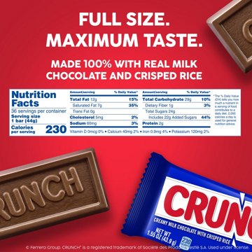 Crunch Milk Chocolate & Crisped Rice Full Size Candy Bar