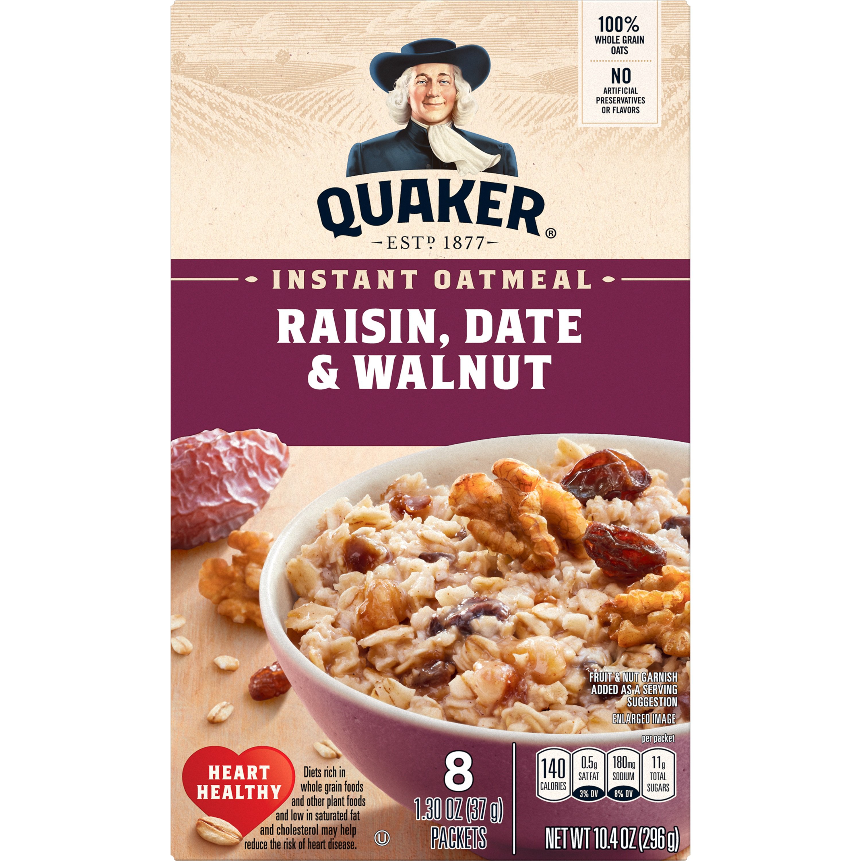 Quaker Instant Oatmeal Raisin, Date & Walnut Shop Oatmeal & hot