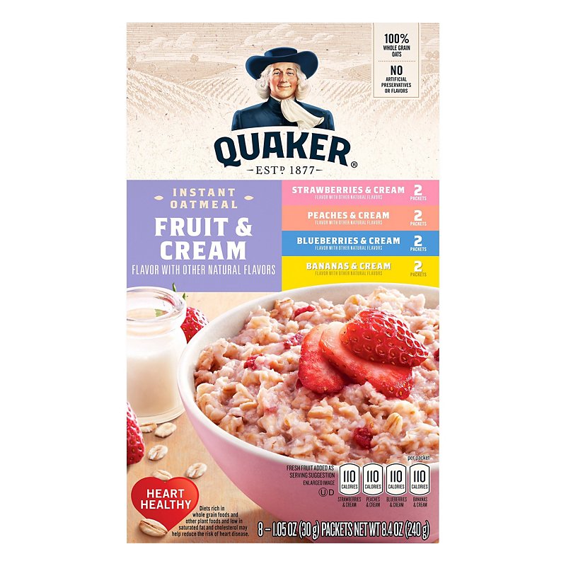 How many calories in 1 2 cup of quaker oatmeal Quaker Fruit Cream Instant Oatmeal Variety Pack Shop Oatmeal Hot Cereal At H E B