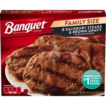 Banquet Frozen Salisbury Steaks & Brown Gravy - Family Size, 6 ct