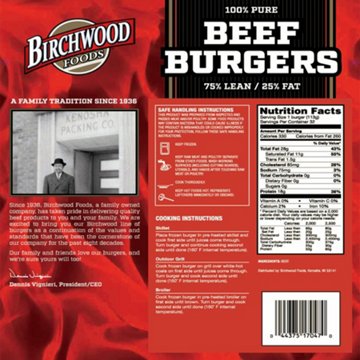 Birchwood Frozen 100% Ground Beef Patties, 32 ct