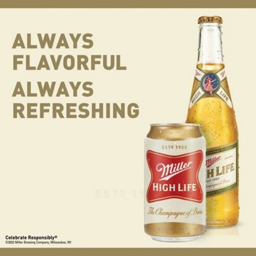 Miller High Life Beer 12 pk Longneck Bottles, 12 oz