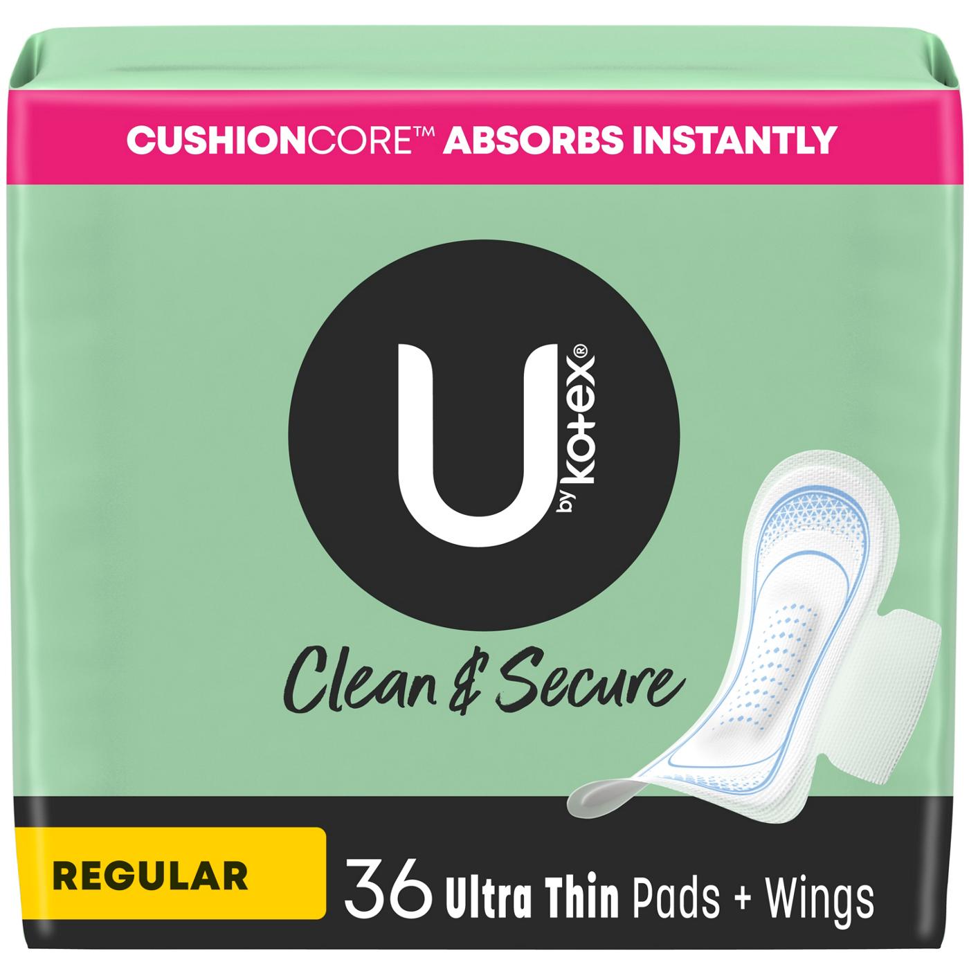 U by Kotex Clean & Secure Ultra Thin Pads with Wings - Regular Absorbency; image 1 of 7