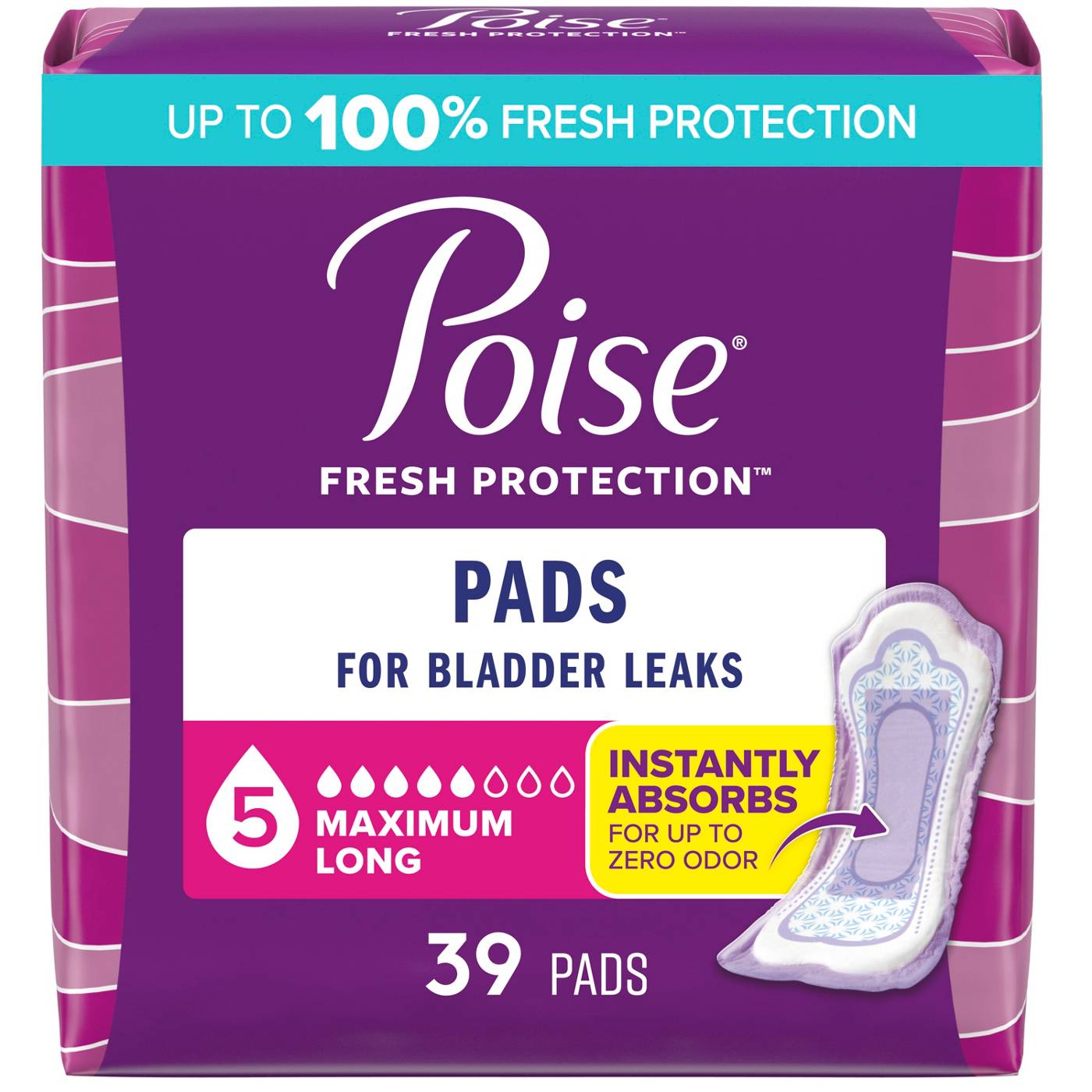 Poise Long Incontinence & Postpartum Pads - 5 Drop Maximum; image 1 of 5