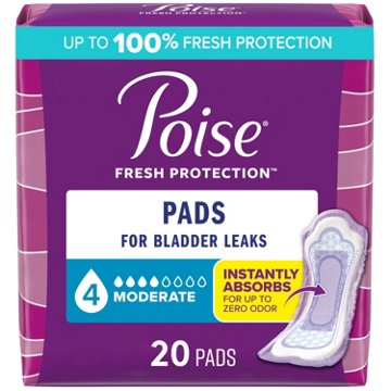 Poise Incontinence Pads, Moderate Absorbency, Regular Length, 20 ct