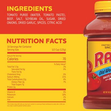 Ragu Old World Style Sauce Flavored with Meat, 45 oz