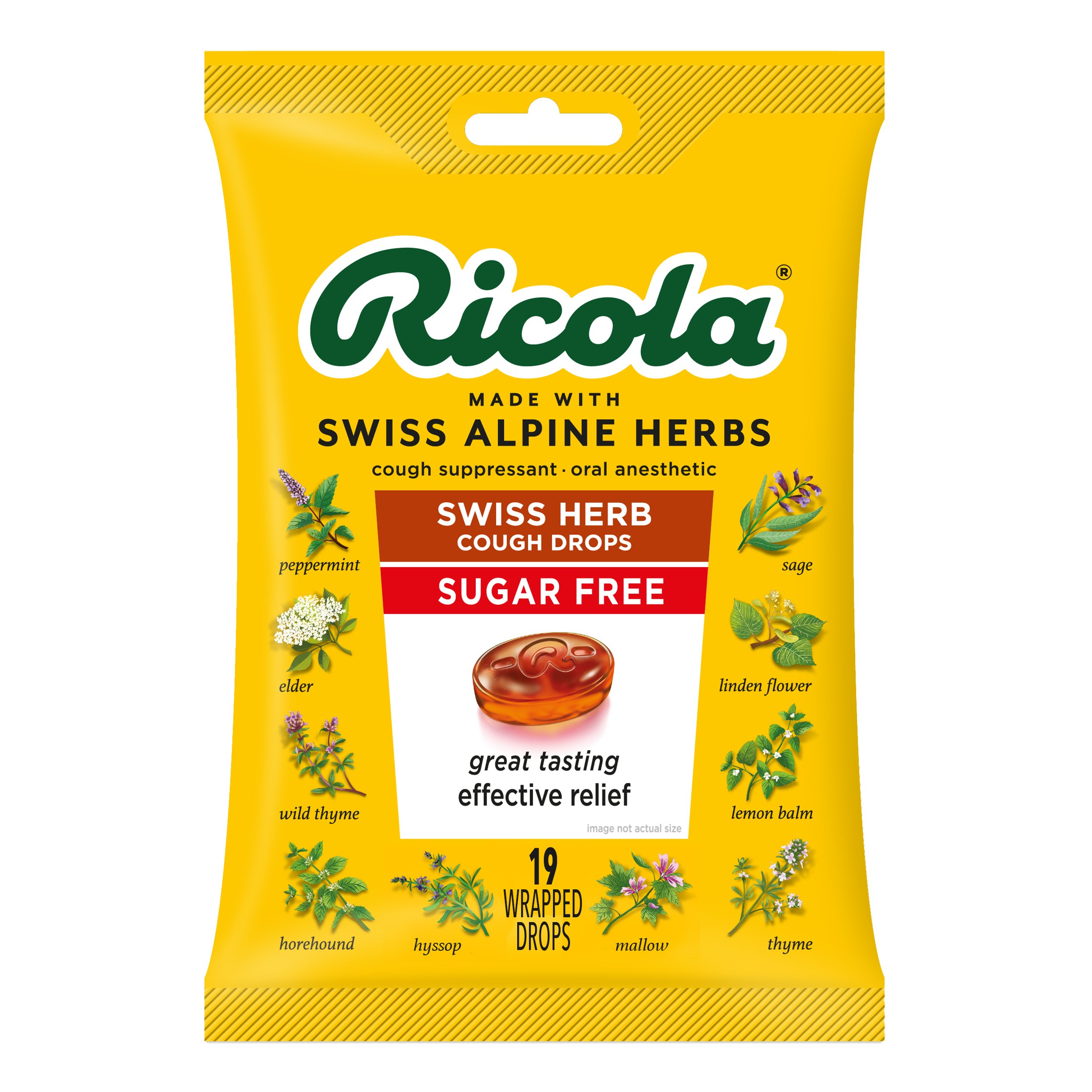 Ricola Herb Throat Drops Sugar Free, Lemon Mint - 19 ct