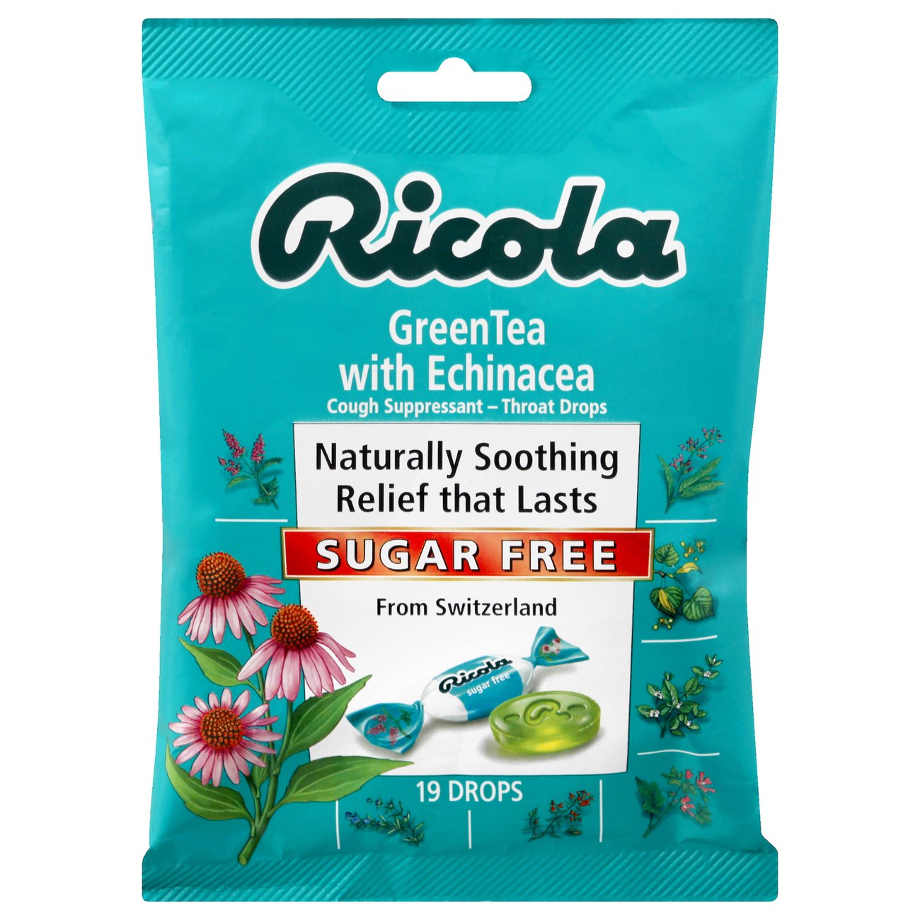 Ricola Green Tea with Echinacea Sugar Free Cough Suppressant Throat