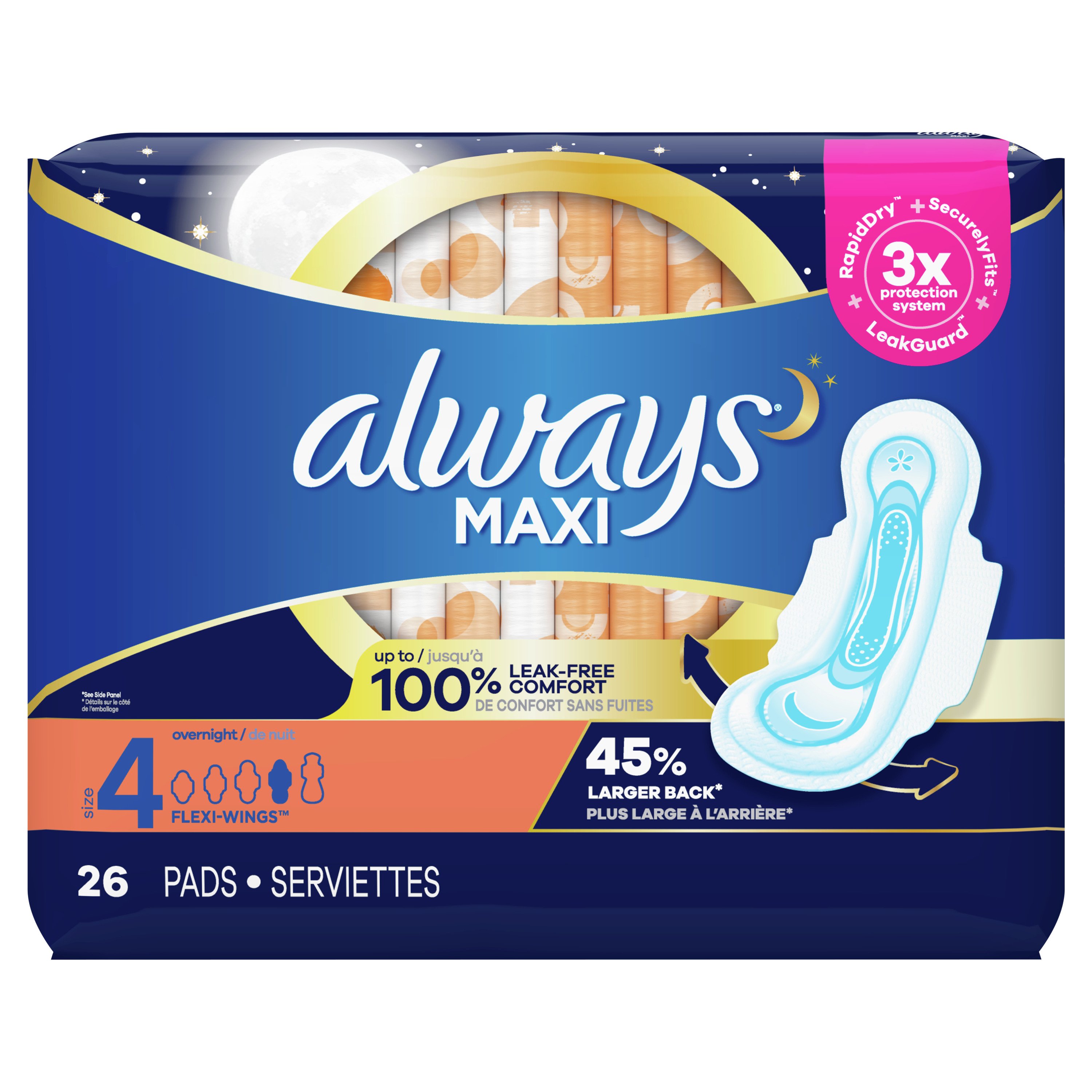 Always Maxi Size 4 Overnight Pads with Wings Unscented - Shop Pads ...