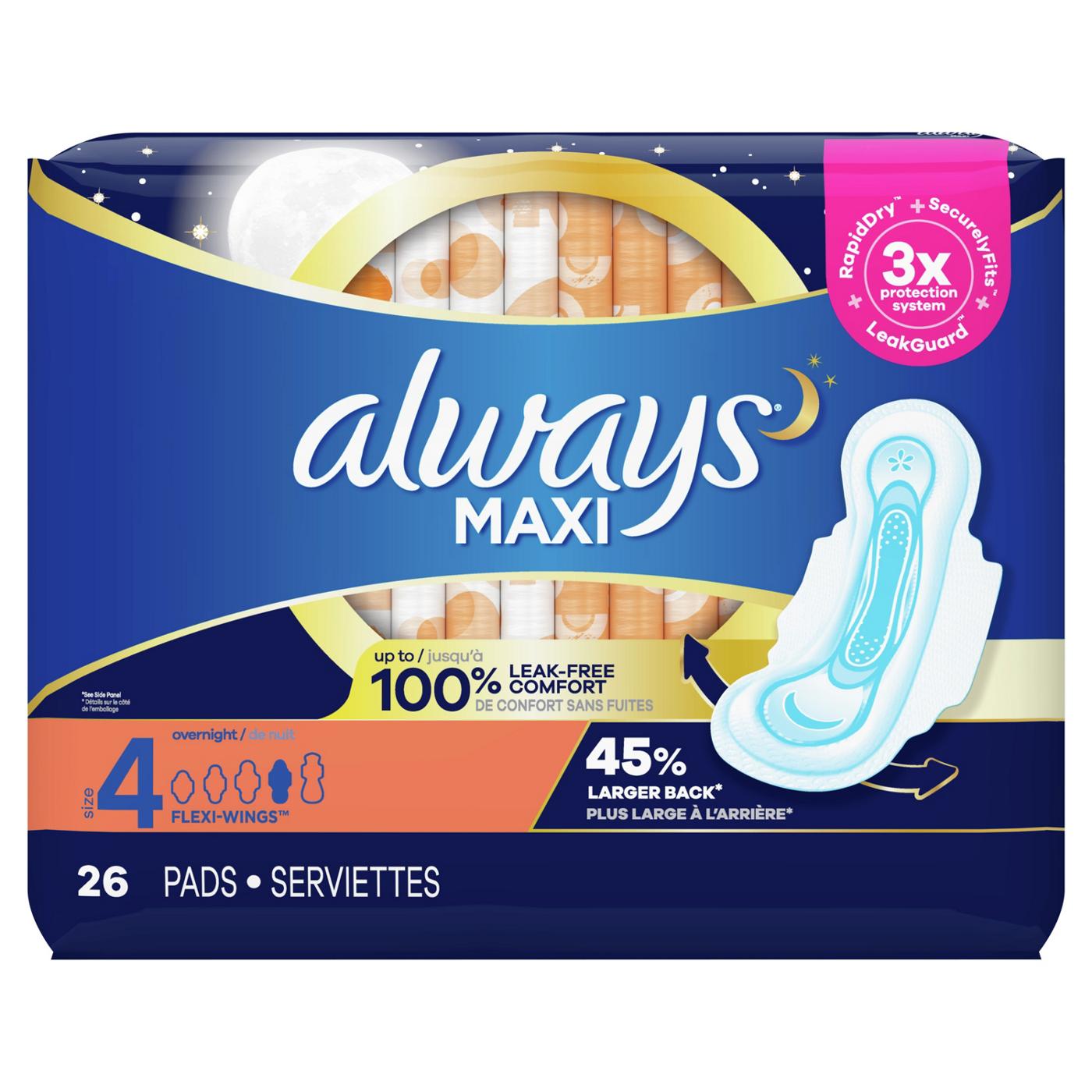 Always Maxi Pads Overnight Absorbency Unscented Size 4 - Shop Pads ...