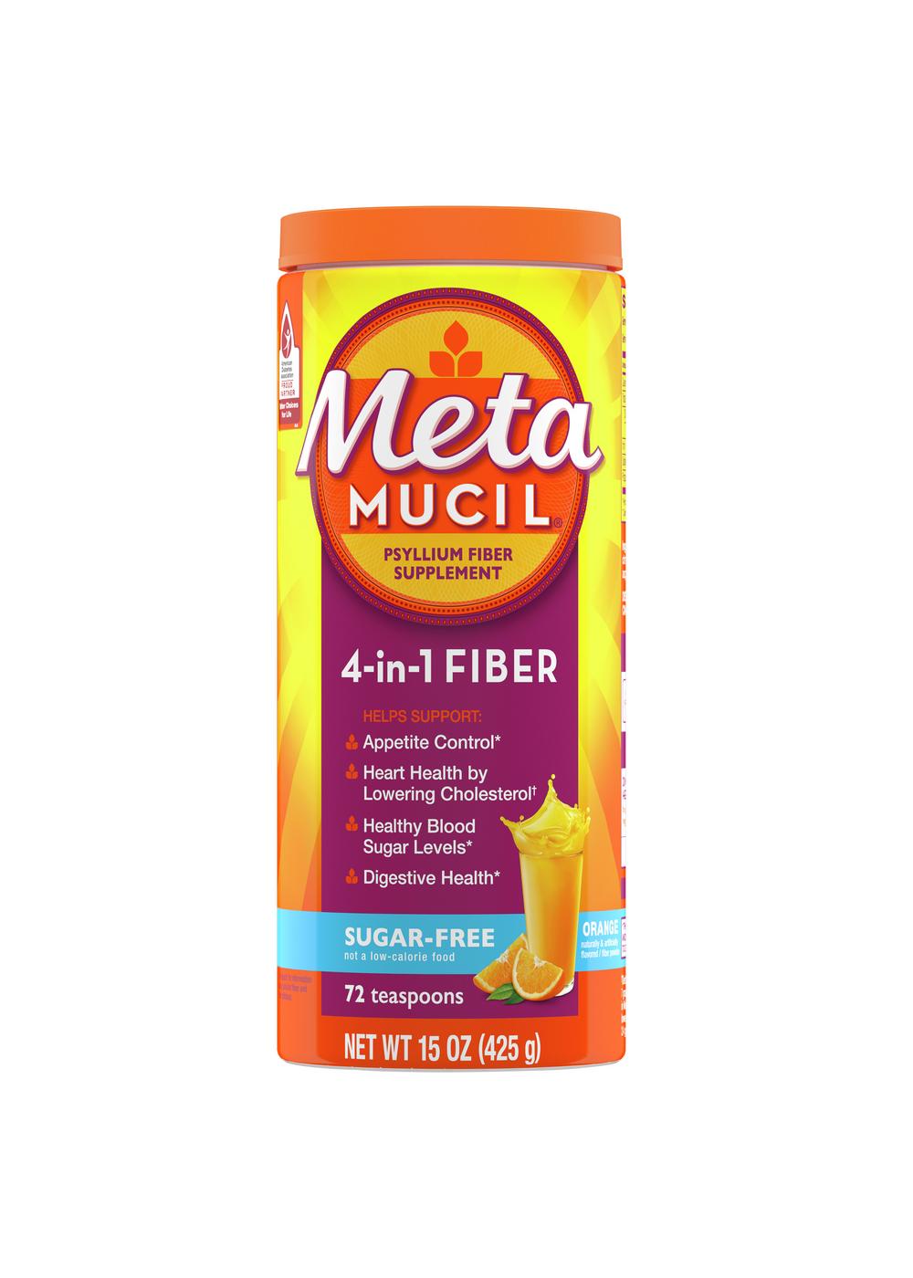 Metamucil 4-in-1 Psyllium Husk Fiber Supplement, Sugar-Free, Daily Fiber Powder for Digestive Health, Orange Flavor; image 1 of 7