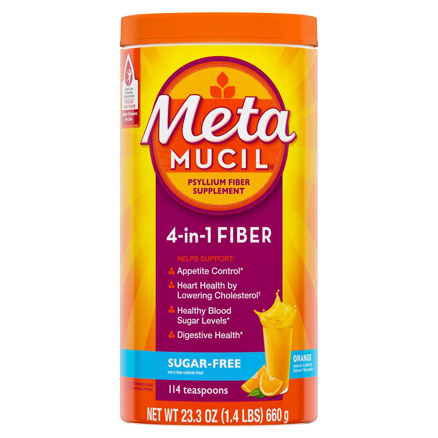 Metamucil 4-in-1 Psyllium Husk Fiber Supplement, Sugar-Free, Daily Fiber Powder for Digestive Health, Orange Flavor; image 1 of 8