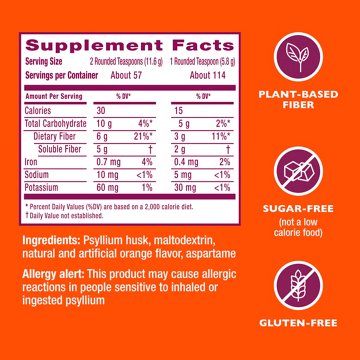 Metamucil 4-in-1 Psyllium Husk Fiber Supplement, Sugar-Free, Daily Fiber Powder for Digestive Health, Orange Flavor