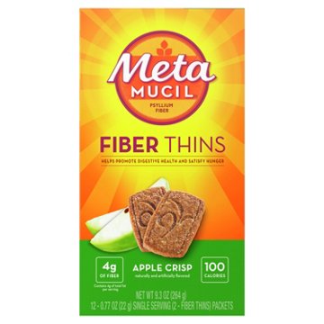 Metamucil Fiber Thins, Plant-Based Psyllium Husk Fiber Snack for Digestive Health, Apple Crisp