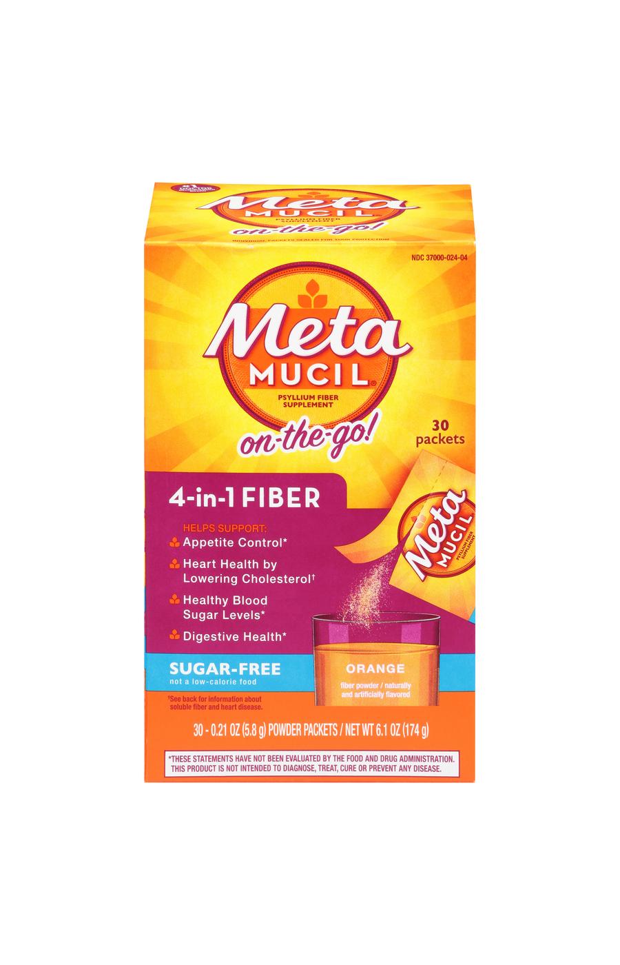 Metamucil Psyllium Fiber Supplement Sugar-Free Powder Packets - Orange; image 1 of 3