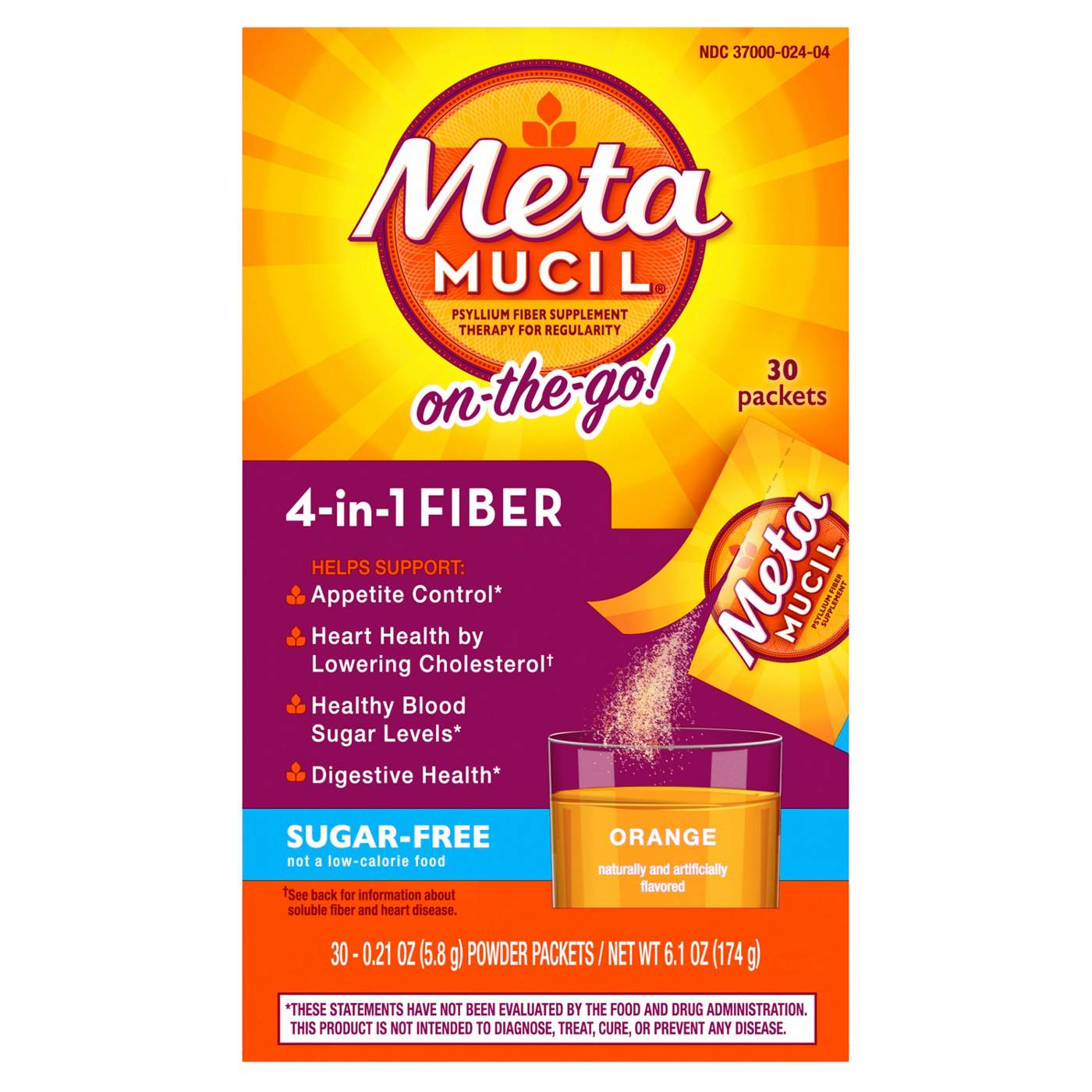 Metamucil On-the-Go Fiber Packets for Digestive Health & Regularity, Sugar-Free, 4-in-1 Psyllium Husk Fiber Supplement, Orange Flavor; image 7 of 9
