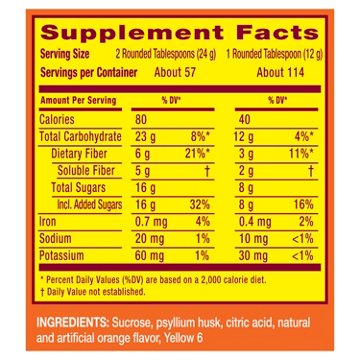 Metamucil 4-in-1 Psyllium Husk Fiber Supplement, Real Sugar, Plant-Based, Daily Fiber Powder for Digestive Health, Orange Flavor