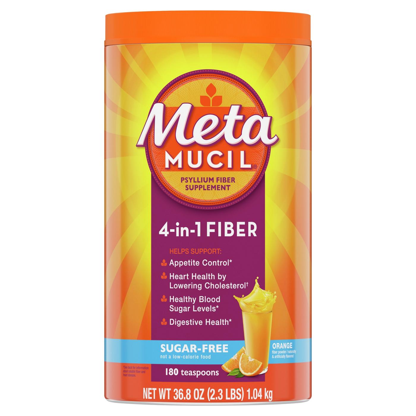 Metamucil 4-in-1 Psyllium Husk Fiber Supplement, Sugar-Free, Plant-Based, Daily Fiber Powder for Digestive Health, Orange Flavor; image 10 of 10