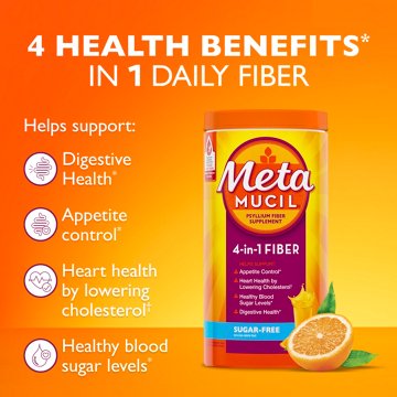 Metamucil 4-in-1 Psyllium Husk Fiber Supplement, Sugar-Free, Plant-Based, Daily Fiber Powder for Digestive Health, Orange Flavor