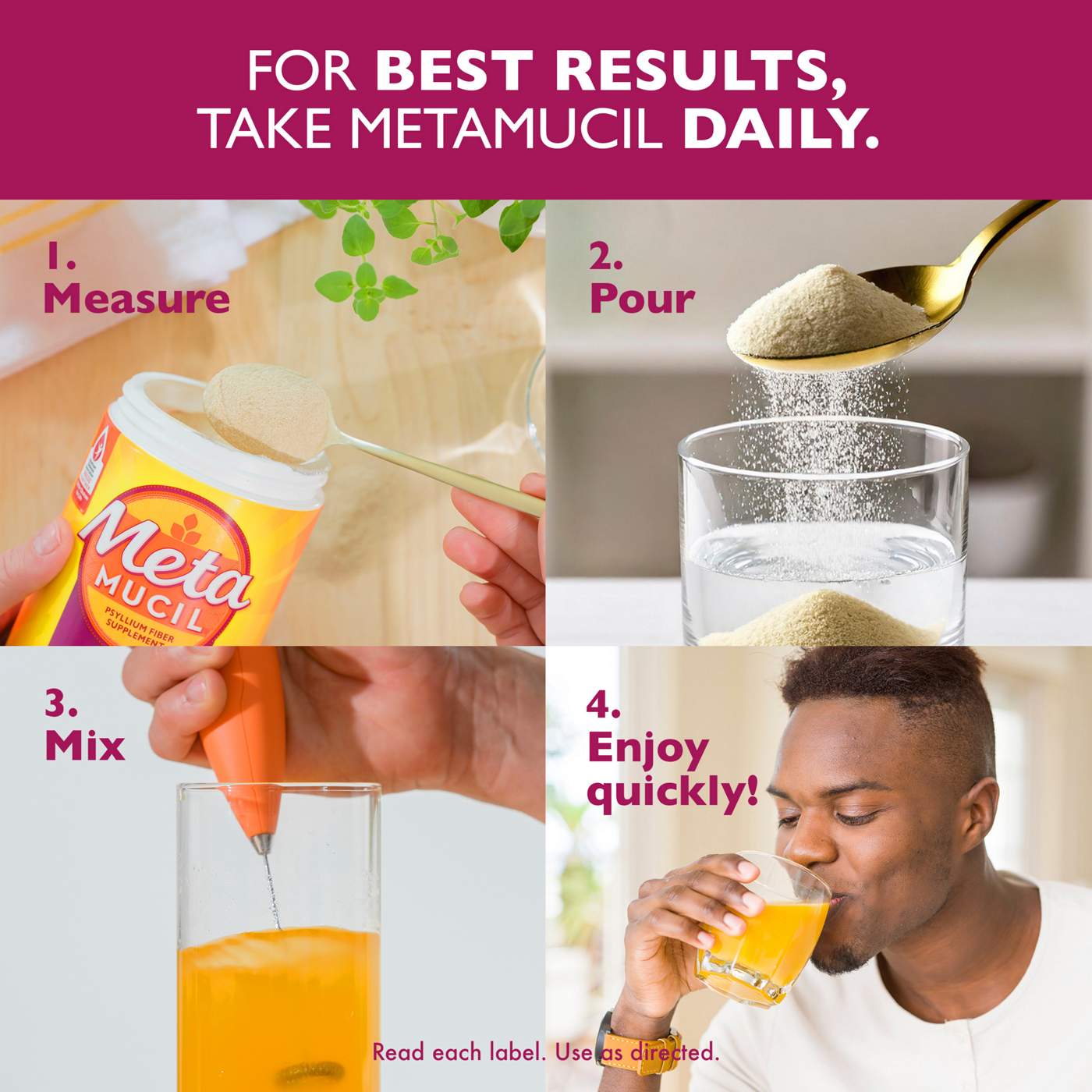 Metamucil 4-in-1 Psyllium Husk Fiber Supplement, Sugar-Free, Plant-Based, Daily Fiber Powder for Digestive Health, Orange Flavor; image 8 of 10