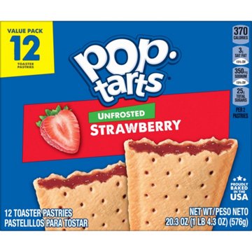 Pop-Tarts Unfrosted Strawberry Toaster Pastries, 20.3 oz, 12 ct